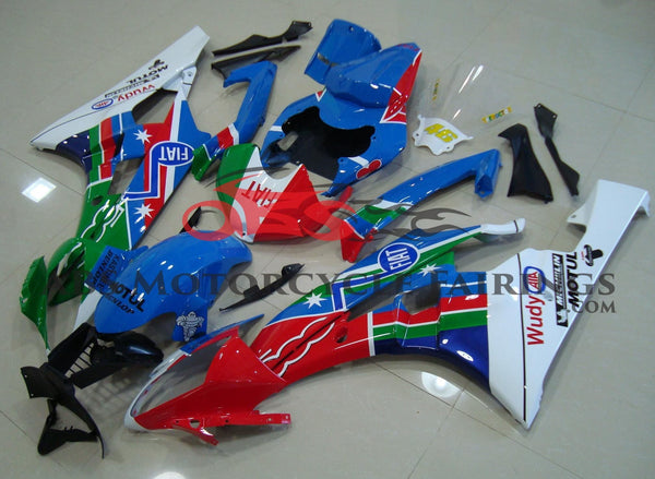 Blue, Red, Green and White Fiat Fairing Kit for a 2006 & 2007 Yamaha YZF-R6 motorcycle