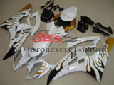 White, Black and Gold Flame Fairing Kit for a 2008, 2009, 2010, 2011, 2012, 2013, 2014, 2015 & 2016 Yamaha YZF-R6 motorcycle