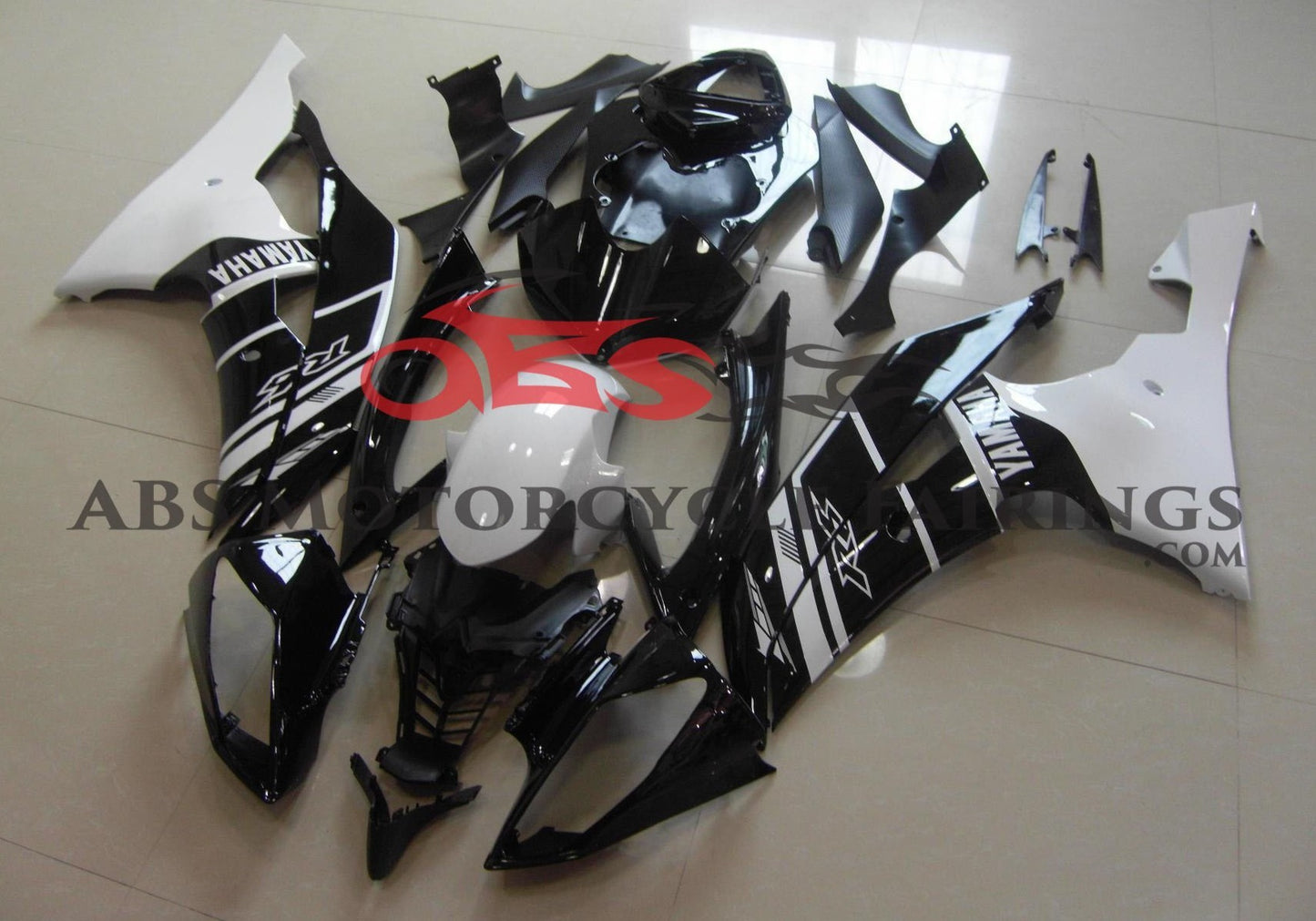 Black and White Fairing Kit for a 2008, 2009, 2010, 2011, 2012, 2013, 2014, 2015 & 2016 Yamaha YZF-R6 motorcycle