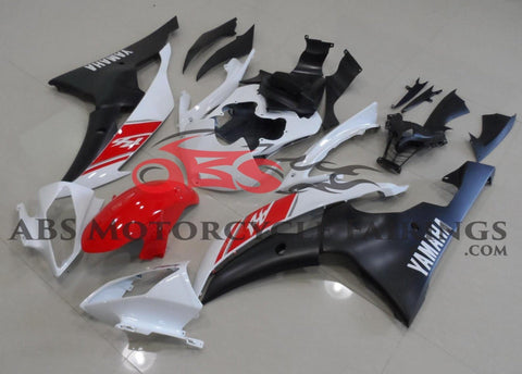 White, Red & Matte Black Fairing Kit for a 2008, 2009, 2010, 2011, 2012, 2013, 2014, 2015 & 2016 Yamaha YZF-R6 motorcycle