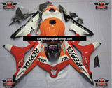 Red, Orange and White Repsol Fairing Kit for a 2007 and 2008 Honda CBR600RR motorcycle