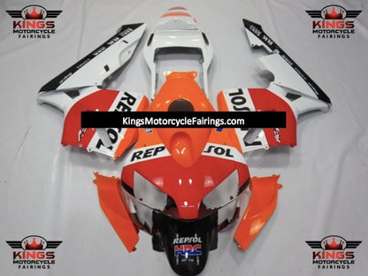 White, Orange and Red Repsol Fairing Kit for a 2003 and 2004 Honda CBR600RR motorcycle