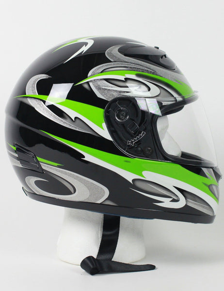 DOT Full Face Black, Green, Silver & White Kings Motorcycle Helmet - RZ80RG