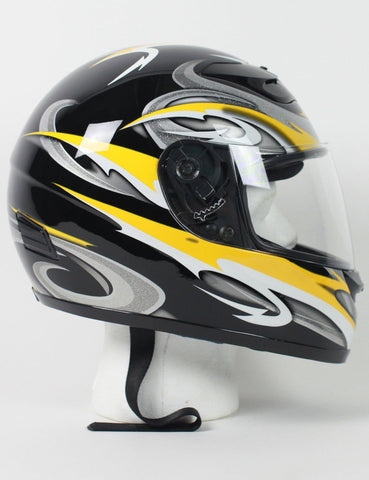 DOT Full Face Black, Yellow, Silver & White Kings Motorcycle Helmet - RZ80RG