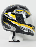 DOT approved black, yellow, silver and white graphic full face motorcycle helmet