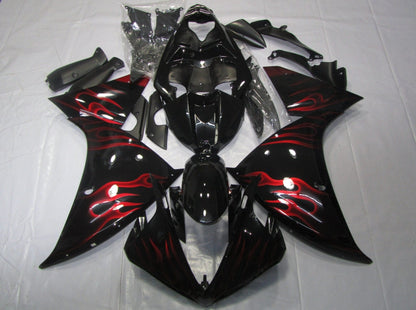 Black and Red Flames Fairing Kit for a 2009, 2010 & 2011 Yamaha YZF-R1 motorcycle