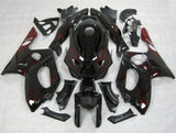 Black and Red Flames Fairing Kit for a 1998, 1999, 2000, 2001, 2002, 2003, 2004, 2005, 2006 & 2007 Yamaha YZF600R motorcycle
