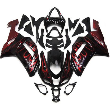 Black, White and Red Flame Fairing Kit for a 2007 & 2008 Kawasaki Ninja ZX-6R 636 motorcycle