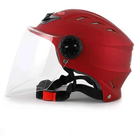 Red Half Face Motorcycle Helmet with Large Clear Visor is brought to you by KingsMotorcycleFairings.com