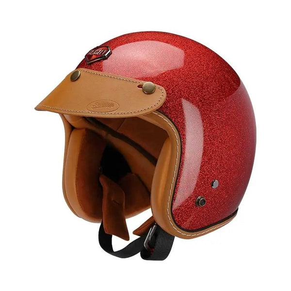Red Metallic & Leather Open Face 3/4 Beasley Motorcycle Helmet is brought to you by KingsMotorcycleFairings.com