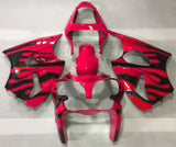 Red and Black Flame Fairing Kit for a 2000, 2001 & 2002 Kawasaki ZX-6R 636 motorcycle
