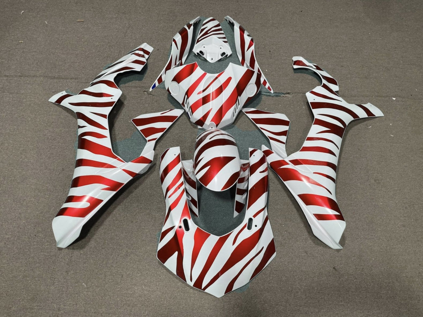 White and Red Zebra Fairing Kit for a 2015, 2016, 2017, 2018 & 2019 Yamaha YZF-R1 motorcycle