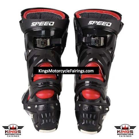 Red & Black Tall Speed Leather Motorcycle Boots at KingsMotorcycleFairings.com