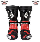 Red & Black Tall Speed Leather Motorcycle Boots at KingsMotorcycleFairings.com