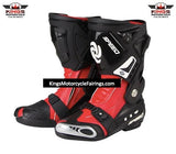 Red & Black Tall Speed Leather Motorcycle Boots at KingsMotorcycleFairings.com