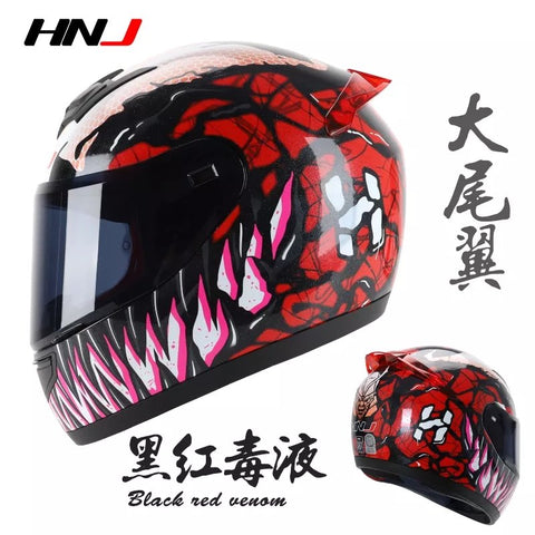 The Red and Black Venom HNJ Full-Face Motorcycle Helmet is brought to you by Kings Motorcycle Fairings