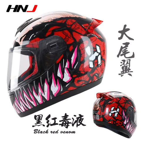The Red and Black Venom HNJ Full-Face Motorcycle Helmet is brought to you by Kings Motorcycle Fairings