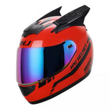 Red, Black 999 Motorcycle Helmet, Horns & Black Visor at KingsMotorcycleFairings.com