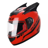 Red, Black Motorcycle Helmet, Horns & Black Visor at KingsMotorcycleFairings.com