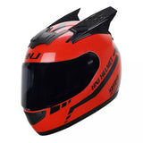 Red, Black Warrior 999 HNJ Motorcycle Helmet, Horns & Black Visor at KingsMotorcycleFairings.com