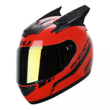 Red, Black Warrior 999 Motorcycle Helmet, Horns & Black Visor at KingsMotorcycleFairings.com