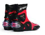 Red, Black & White Speed Leather Motorcycle Mid Boots at KingsMotorcycleFairings.com