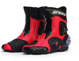 Red, Black & White Speed Leather Motorcycle Mid Boots at KingsMotorcycleFairings.com