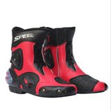 Red, Black & White Speed Leather Motorcycle Mid Boots at KingsMotorcycleFairings.com