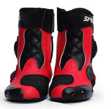 Red, Black & White Speed Leather Motorcycle Mid Boots at KingsMotorcycleFairings.com