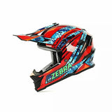 Red, Blue, Black, Orange and Green Zebra Dirt Bike Motorcycle Helmet is brought to you by Kings Motorcycle Fairings - KingsMotorcycleFairings.com