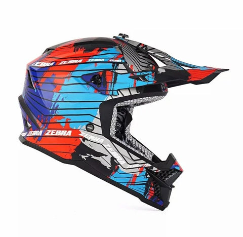 Red, Blue, Gray, Light Blue & Black Stripe Zebra Dirt Bike Motorcycle Helmet - KingsMotorcycleFairings.com