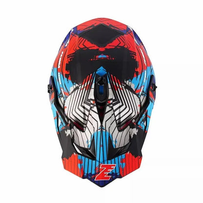 Red, Blue, Gray, Light Blue & Black Stripe Zebra Dirt Bike Motorcycle Helmet - KingsMotorcycleFairings.com