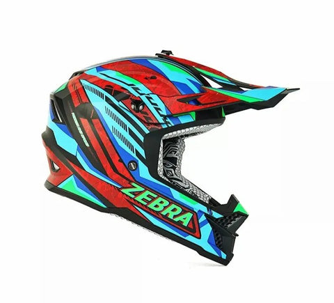 Red, Turquoise Blue, Green, Black & Blue Zebra Dirt Bike Motorcycle Helmet - KingsMotorcycleFairings.com