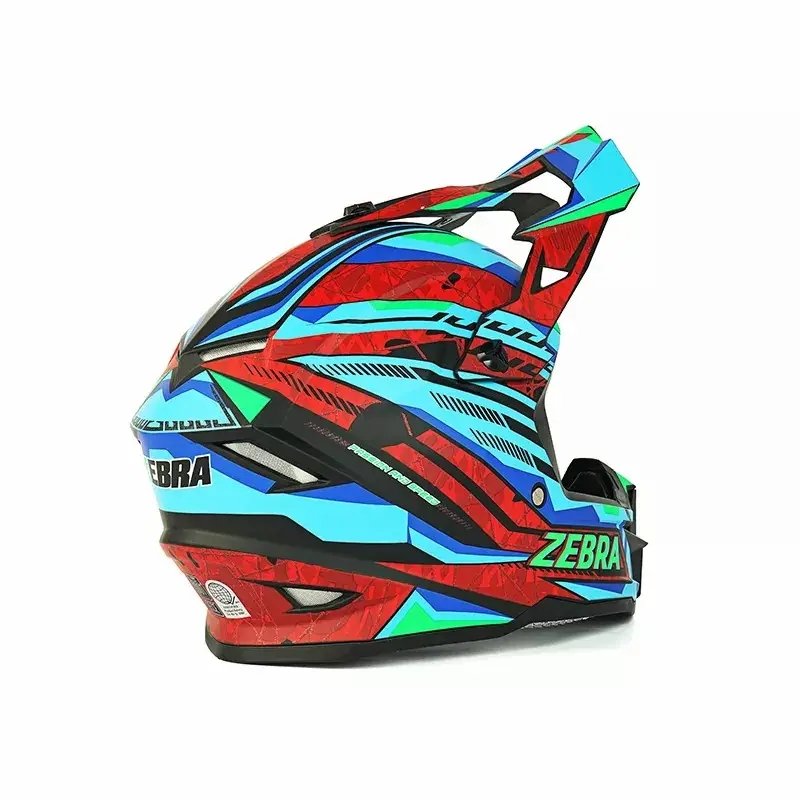 Red, Turquoise Blue, Green, Black & Blue Zebra Dirt Bike Motorcycle Helmet- KingsMotorcycleFairings.com
