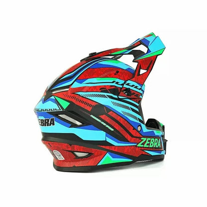 Red, Turquoise Blue, Green, Black & Blue Zebra Dirt Bike Motorcycle Helmet- KingsMotorcycleFairings.com