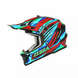 Red, Turquoise Blue, Green, Black & Blue Zebra Dirt Bike Motorcycle Helmet- KingsMotorcycleFairings.com