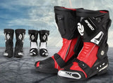 Red, Black & White Tall Speed Leather Motorcycle Boots at KingsMotorcycleFairings.com