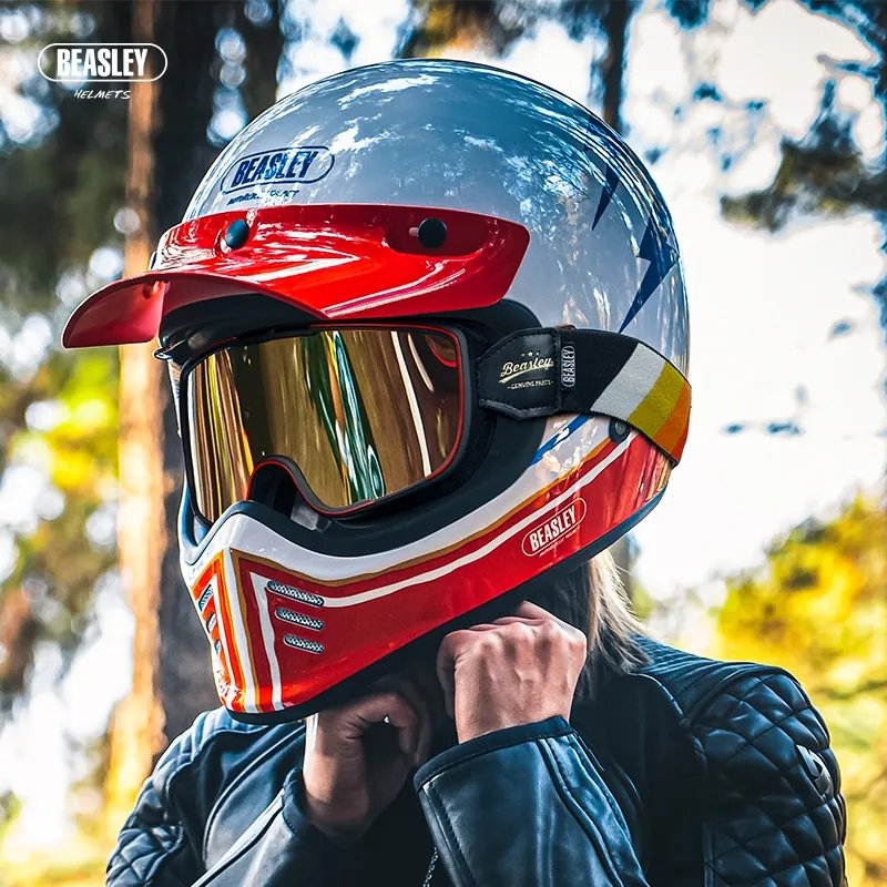 fairy tail motorcycle helmet Red, White & Blue Lightning Beasley Motorcycle Helmet