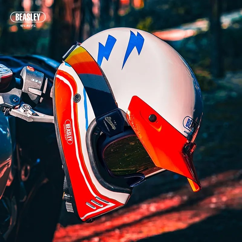 Red, White & Blue Lightning Beasley Open-Face Motorcycle Helmet is brought to you by KingsMotorcycleFairings.com