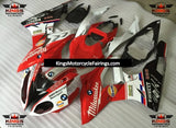 Red, White and Black Milwaukee Fairing Kit for a 2009, 2010, 2011, 2012, 2013 and 2014 BMW S1000RR motorcycle