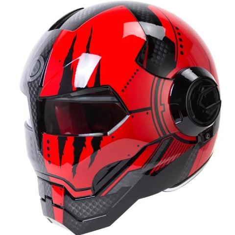 Black and Red Claw Scratch Iron Man Full Face Modular Motorcycle Helmet is brought to you by KingsMotorcycleFairings.com