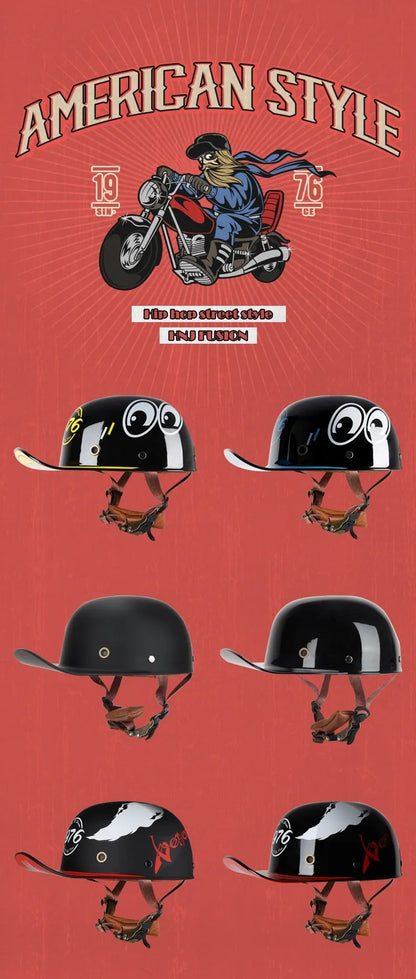 Black, Red, Yellow and White Chinese Style Retro Baseball Cap Motorcycle Helmet at KingsMotorcycleFairings.com