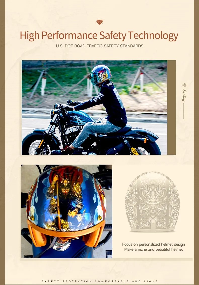 Hand Painted Motorcycle Helmet, Anime Retro Hand Painted Motorcycle Helmet, Anime Retro