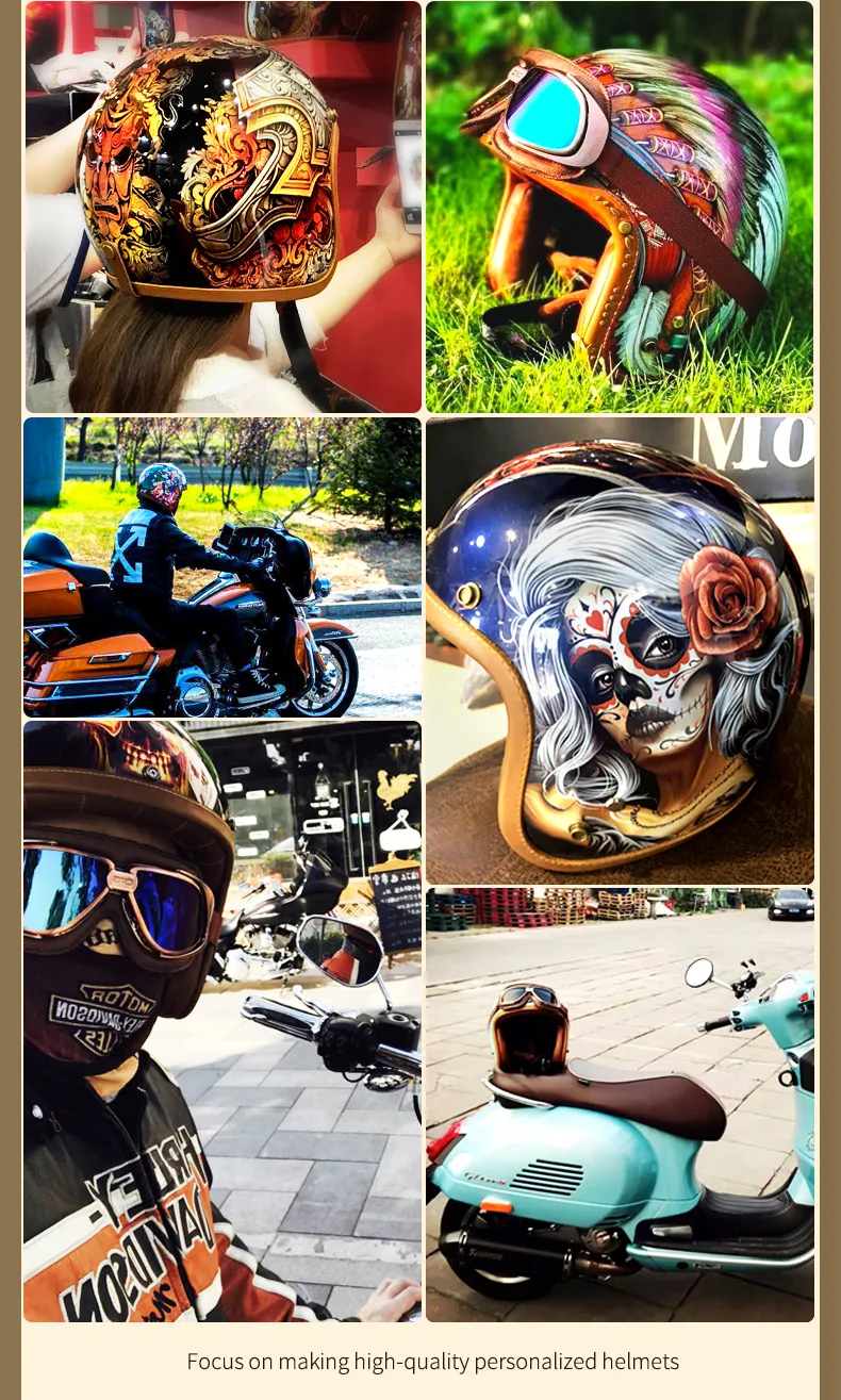 Hand Painted Skeleton King & Queens Retro Motorcycle Helmet