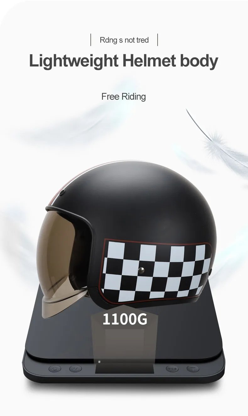 Retro Motorcycle Helmet in Matte Black, Red, White | Kings