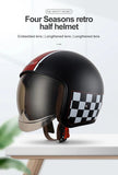 Matte Black, Red and White Checkered Retro Motorcycle Helmet is brought to you by KingsMotorcycleFairings.com