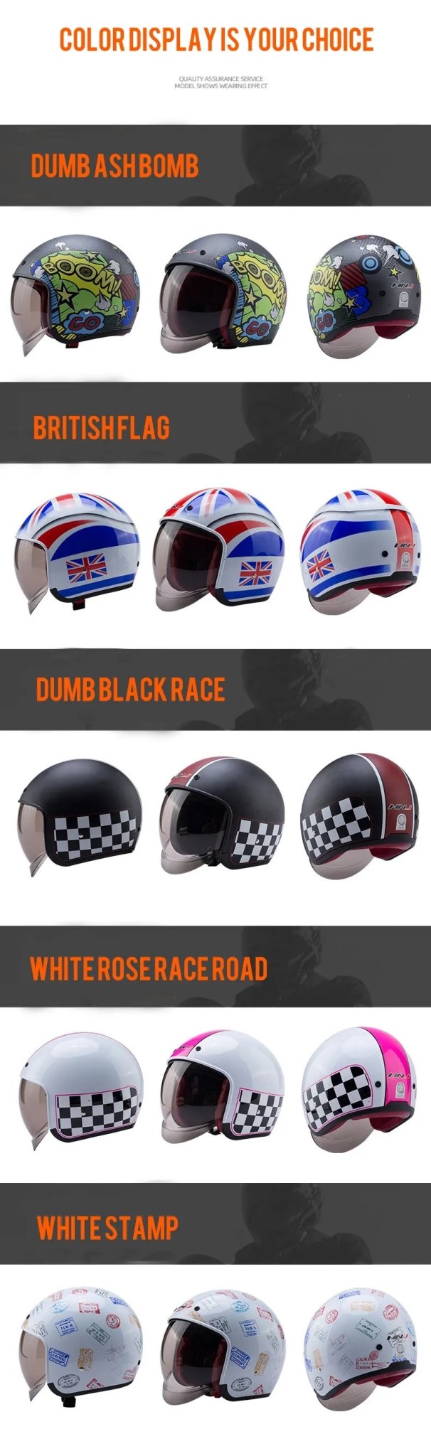Retro Motorcycle Helmet in Matte Black, Red, White | Kings