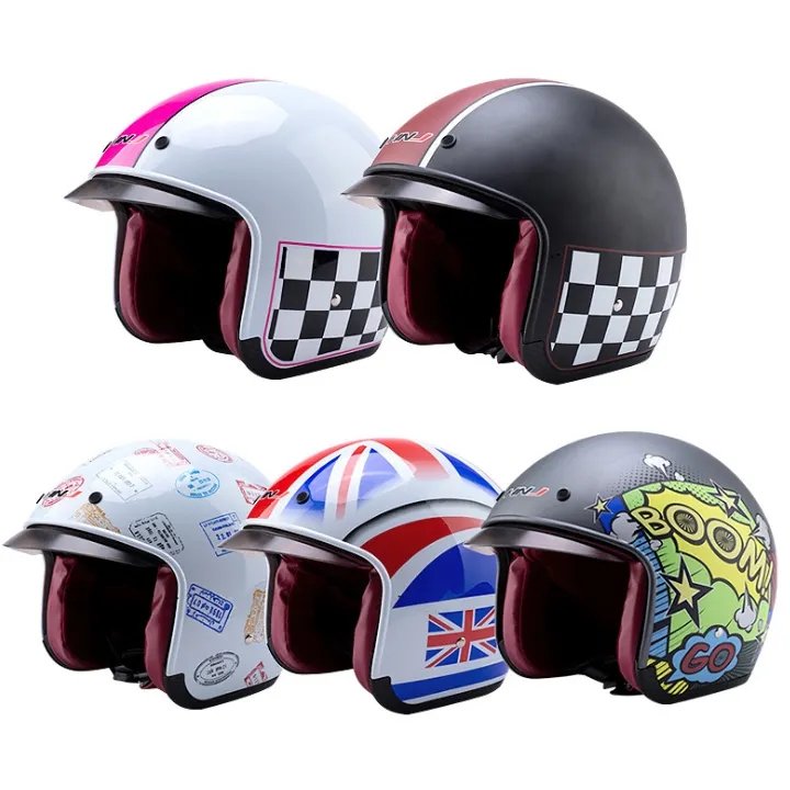 Retro Motorcycle Helmet, White Rainbow Striped