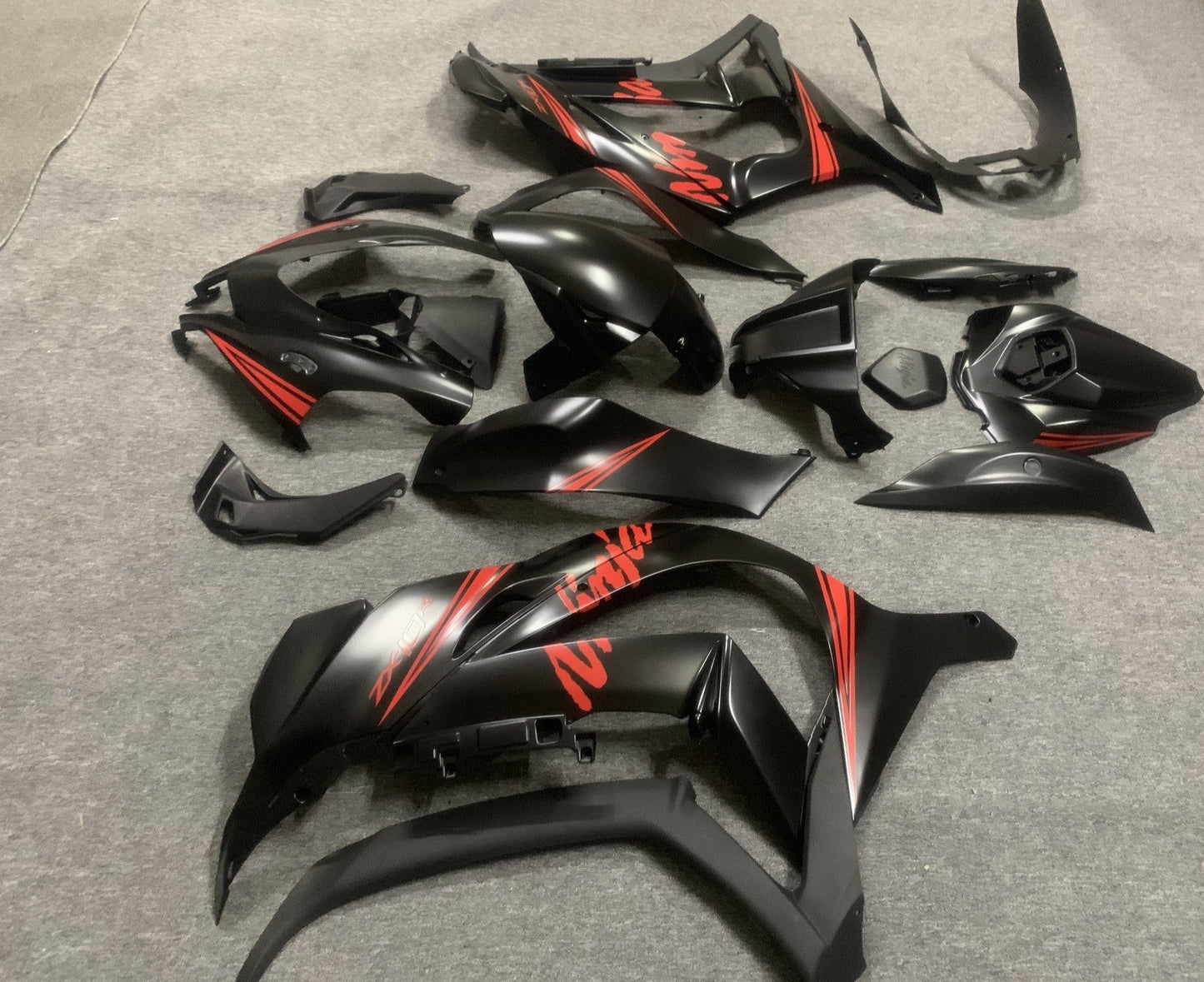 Satin Black and Red Fairing Kit for a 2016, 2017, 2018, 2019 & 2020 Kawasaki Ninja ZX-10R motorcycle
