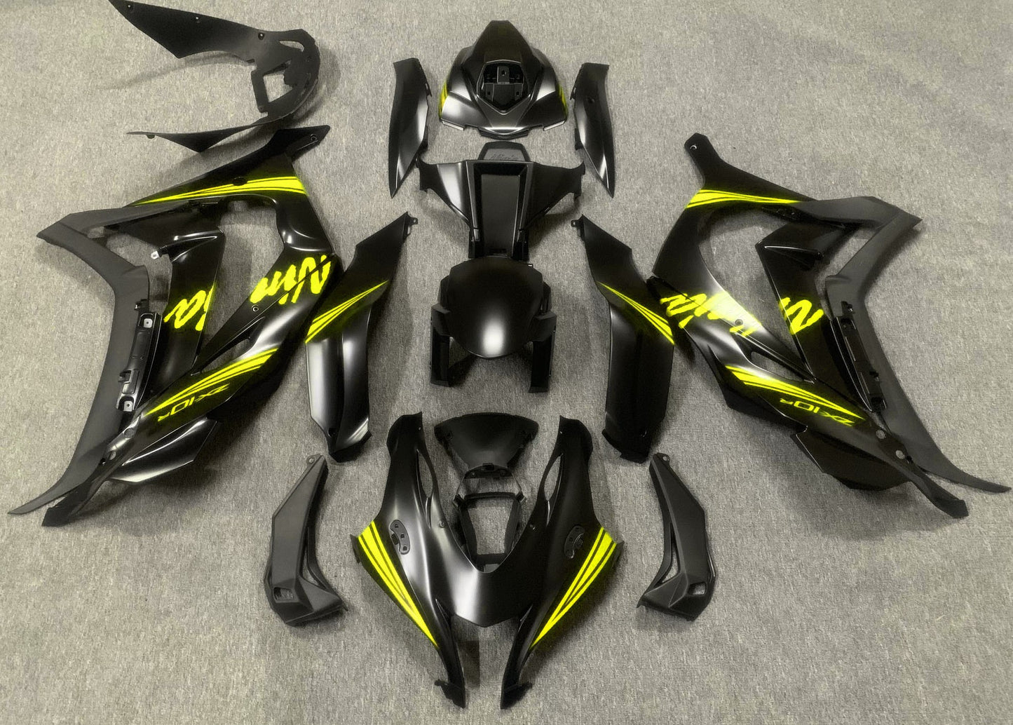 Satin Black and Yellow Fairing Kit for a 2016, 2017, 2018, 2019 & 2020 Kawasaki Ninja ZX-10R motorcycle
